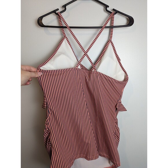 Motherhood Maternity Ruffle Front Tankini Top Striped Pink UPF50+ Size Large 1pc - Picture 7 of 11